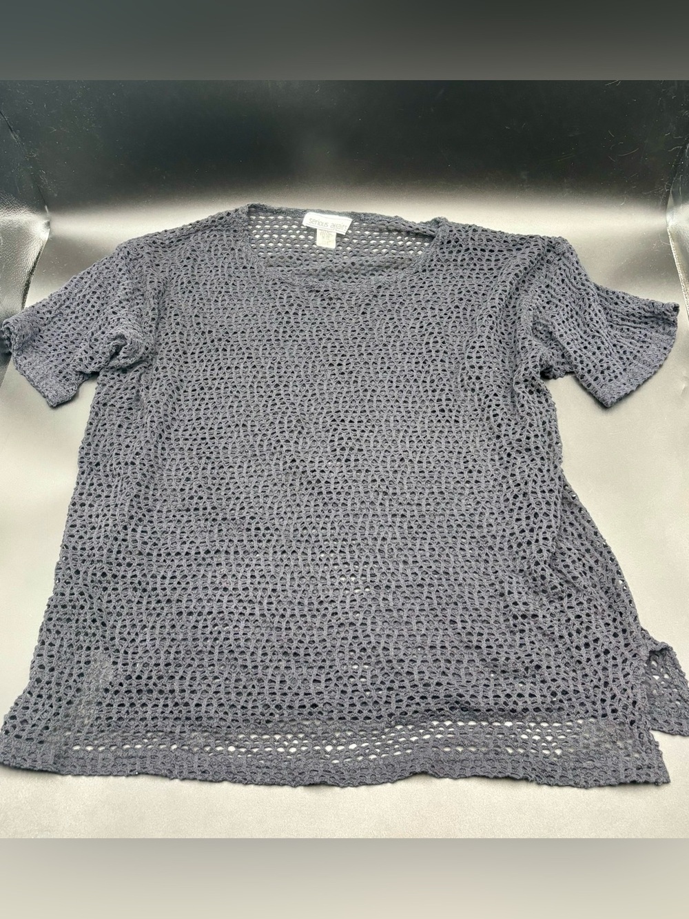 Serious Affairs Black Open Knit Crochet Top One Size 100% Cotton Boho Cover-Up